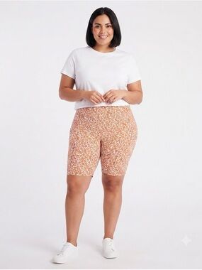 Terra & Sky Women’s Plus  Size Bike Shorts Orange Floral